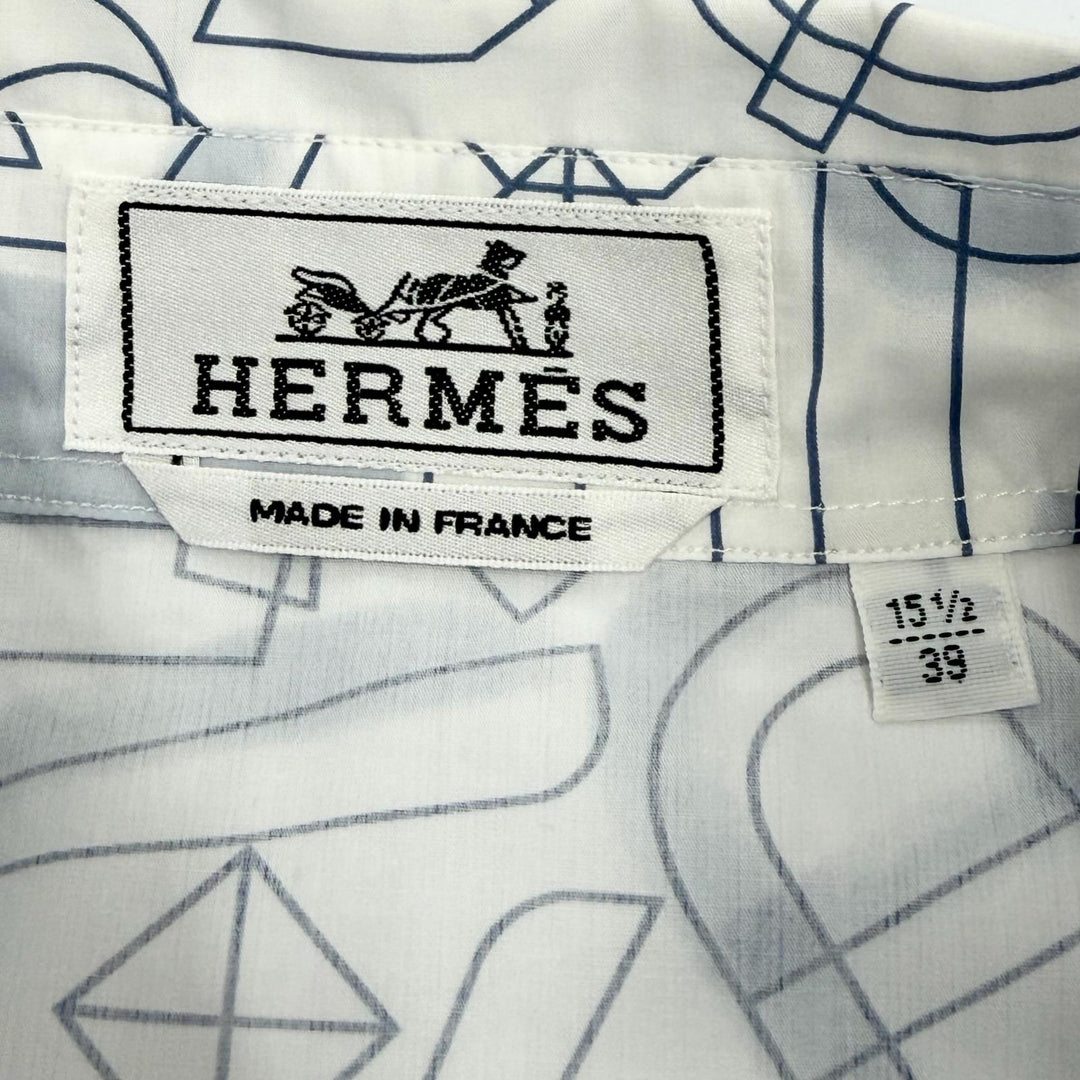 Excellent HERMES Long sleeve shirt Fragment Equestres white cotton mens 39