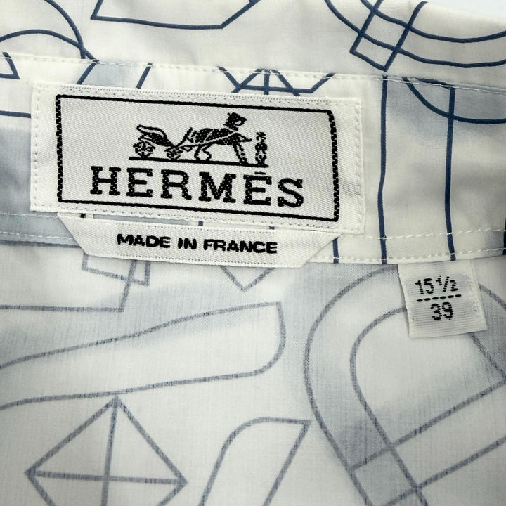 Excellent HERMES Long sleeve shirt Fragment Equestres white cotton mens 39