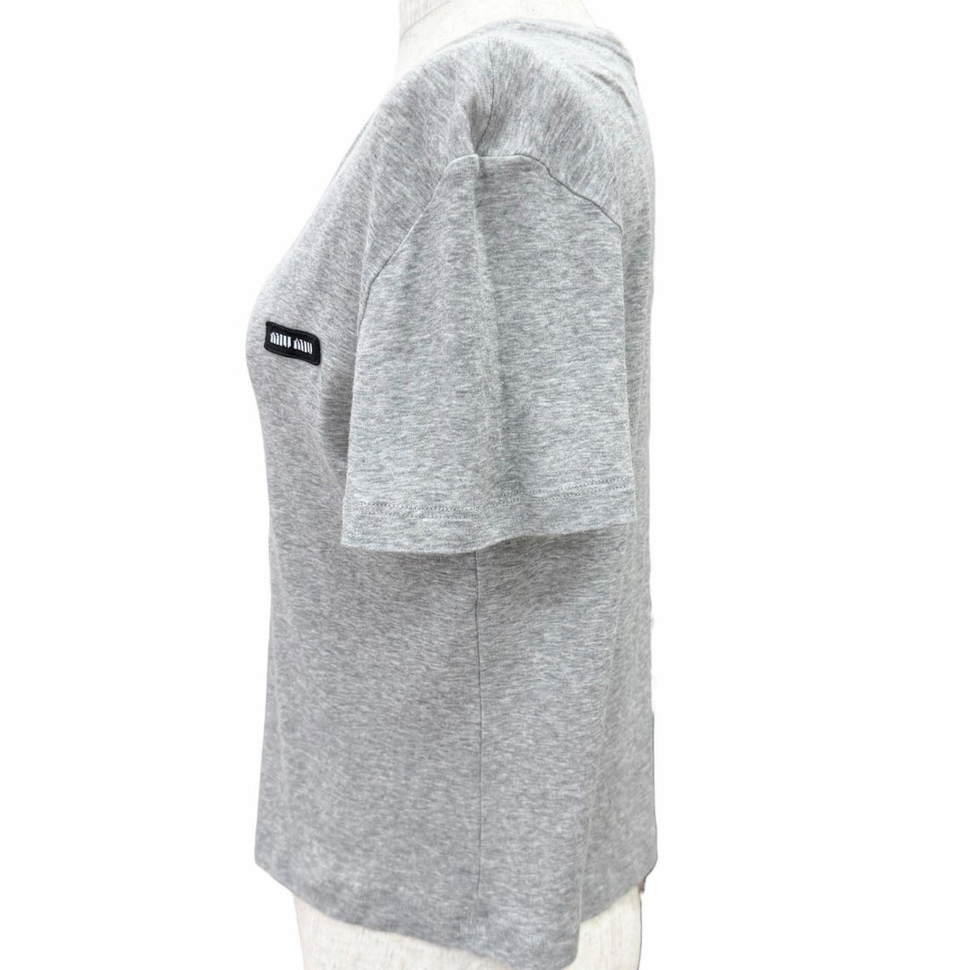 Excellent Miu Miu Rib-knit jersey t-shirt Logo patch short-sleeved top S MJN466
