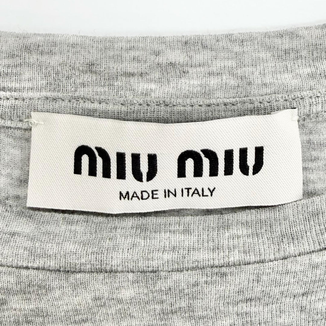 Excellent Miu Miu Rib-knit jersey t-shirt Logo patch short-sleeved top S MJN466