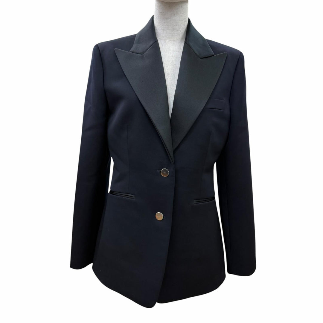 Pristine HERMES Jacket Peaked lapel tuxedo Dark navy wool Women 40 5E0299DH
