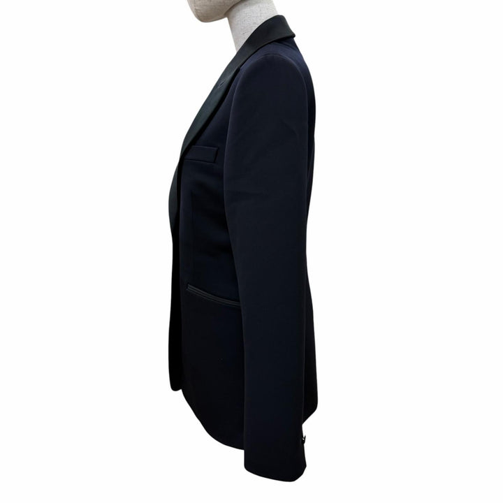Pristine HERMES Jacket Peaked lapel tuxedo Dark navy wool Women 40 5E0299DH