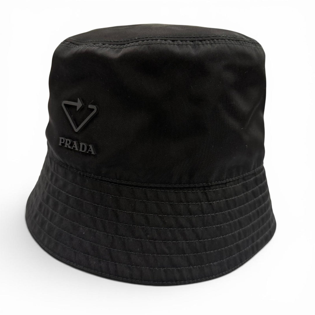 Excellent PRADA hat Logo hat, bucket hat black polyamide mens S 2HC137