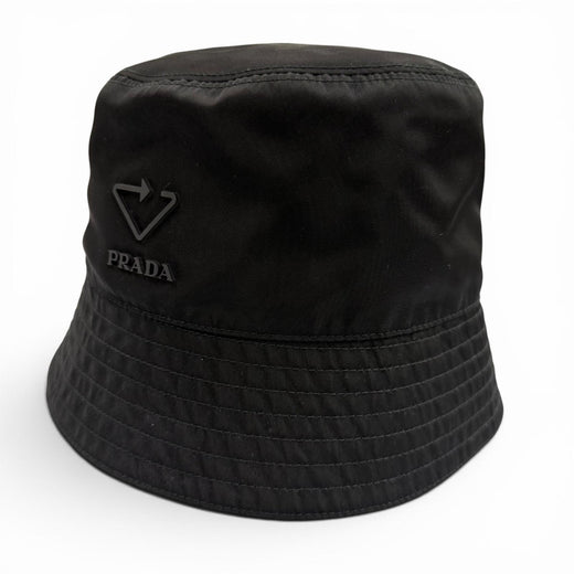 Excellent PRADA hat Logo hat, bucket hat black polyamide mens S 2HC137