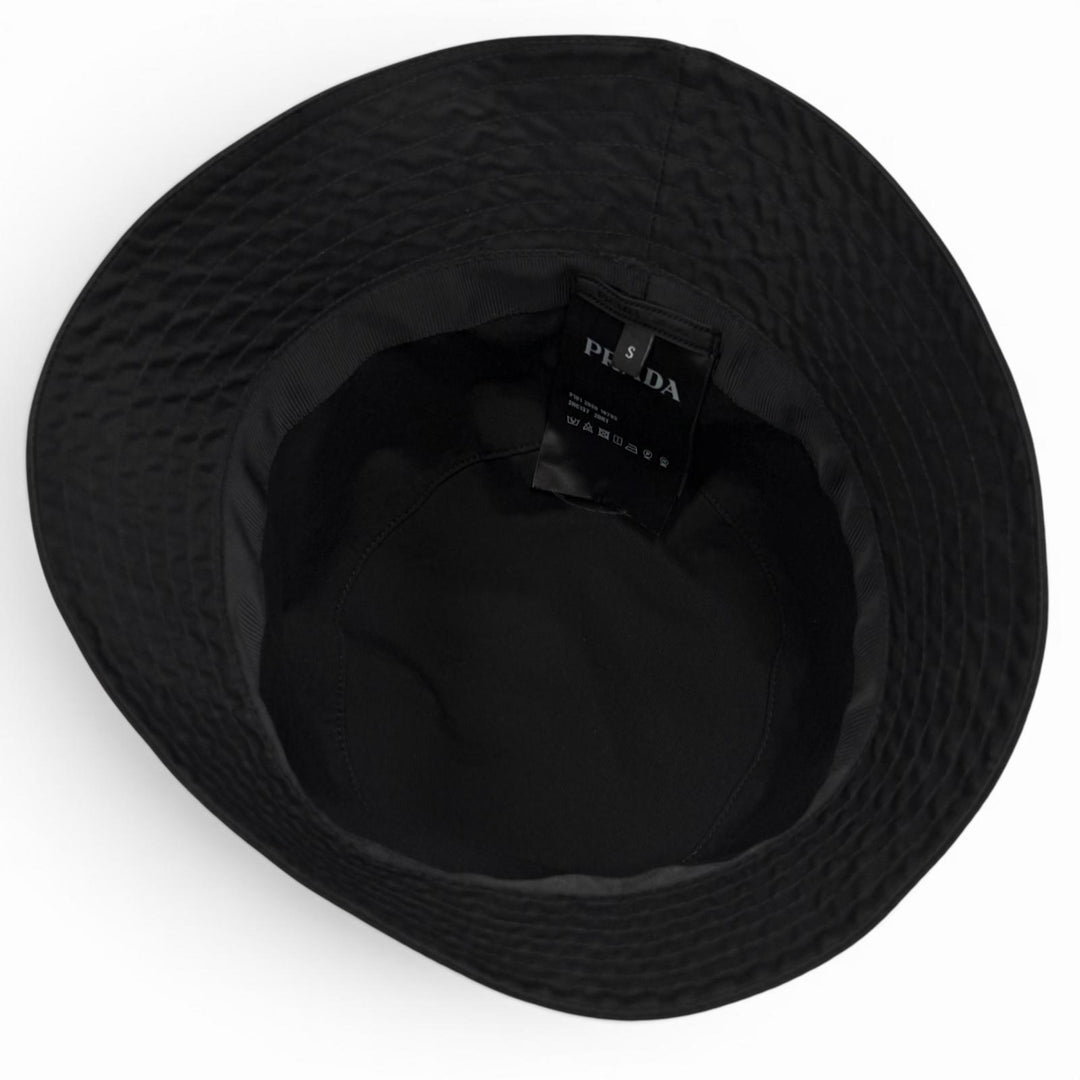 Excellent PRADA hat Logo hat, bucket hat black polyamide mens S 2HC137