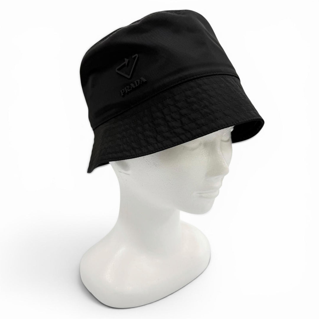 Excellent PRADA hat Logo hat, bucket hat black polyamide mens S 2HC137