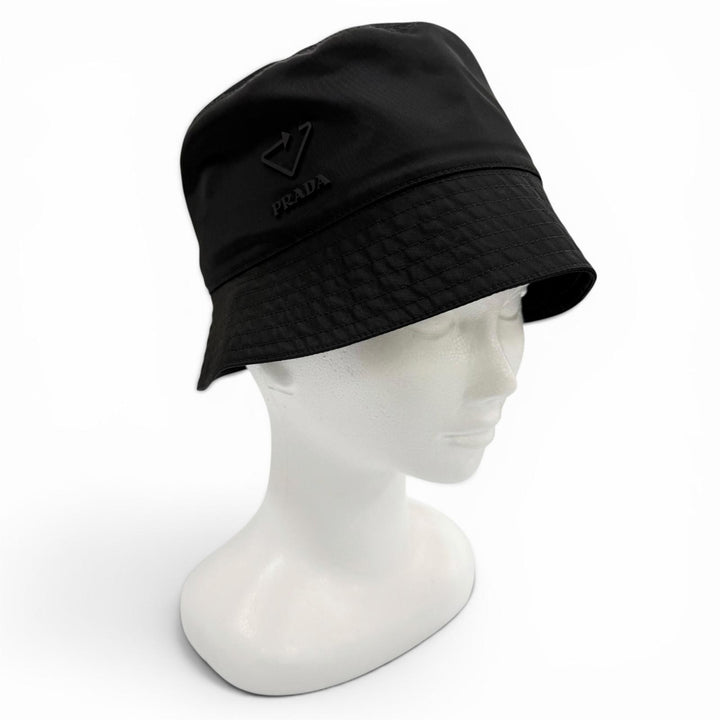 Excellent PRADA hat Logo hat, bucket hat black polyamide mens S 2HC137