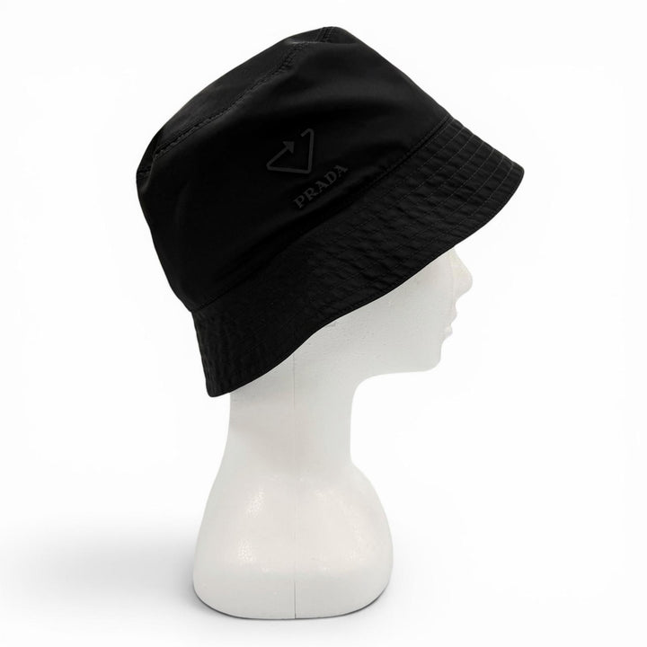 Excellent PRADA hat Logo hat, bucket hat black polyamide mens S 2HC137