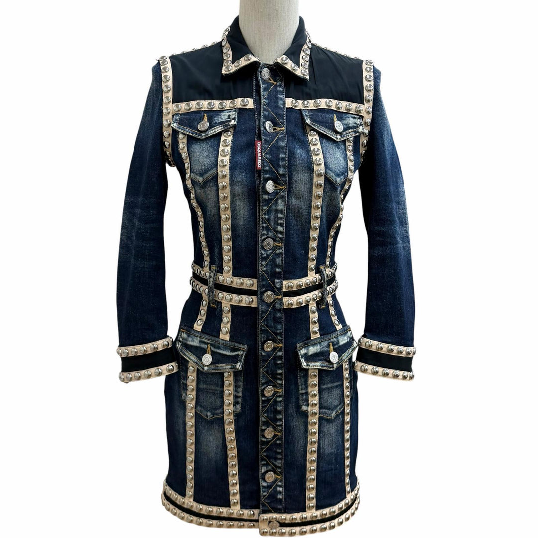 Excellent DSQUARED2 one piece Logo Metal Studded Denim cotton 38 S75CV0348