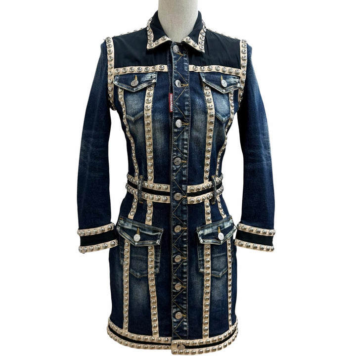 Excellent DSQUARED2 one piece Logo Metal Studded Denim cotton 38 S75CV0348