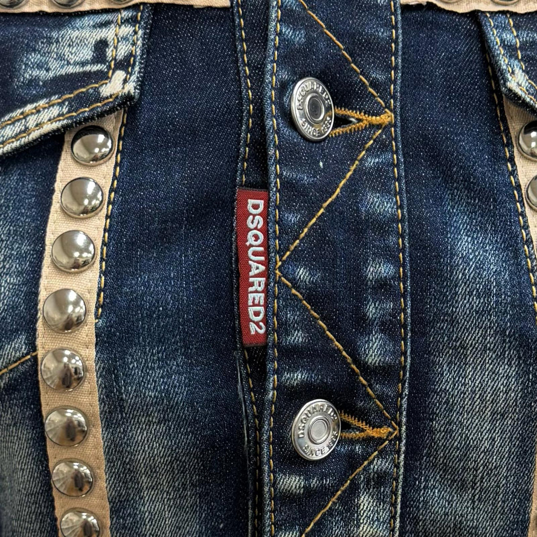 Excellent DSQUARED2 one piece Logo Metal Studded Denim cotton 38 S75CV0348