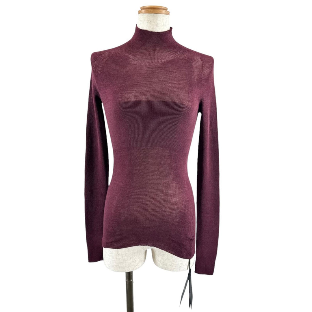 Pristine VERSACE sweater Medusa Metal High Neck Bordeaux wool Women 36 1017241