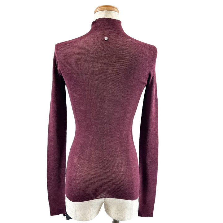 Pristine VERSACE sweater Medusa Metal High Neck Bordeaux wool Women 36 1017241