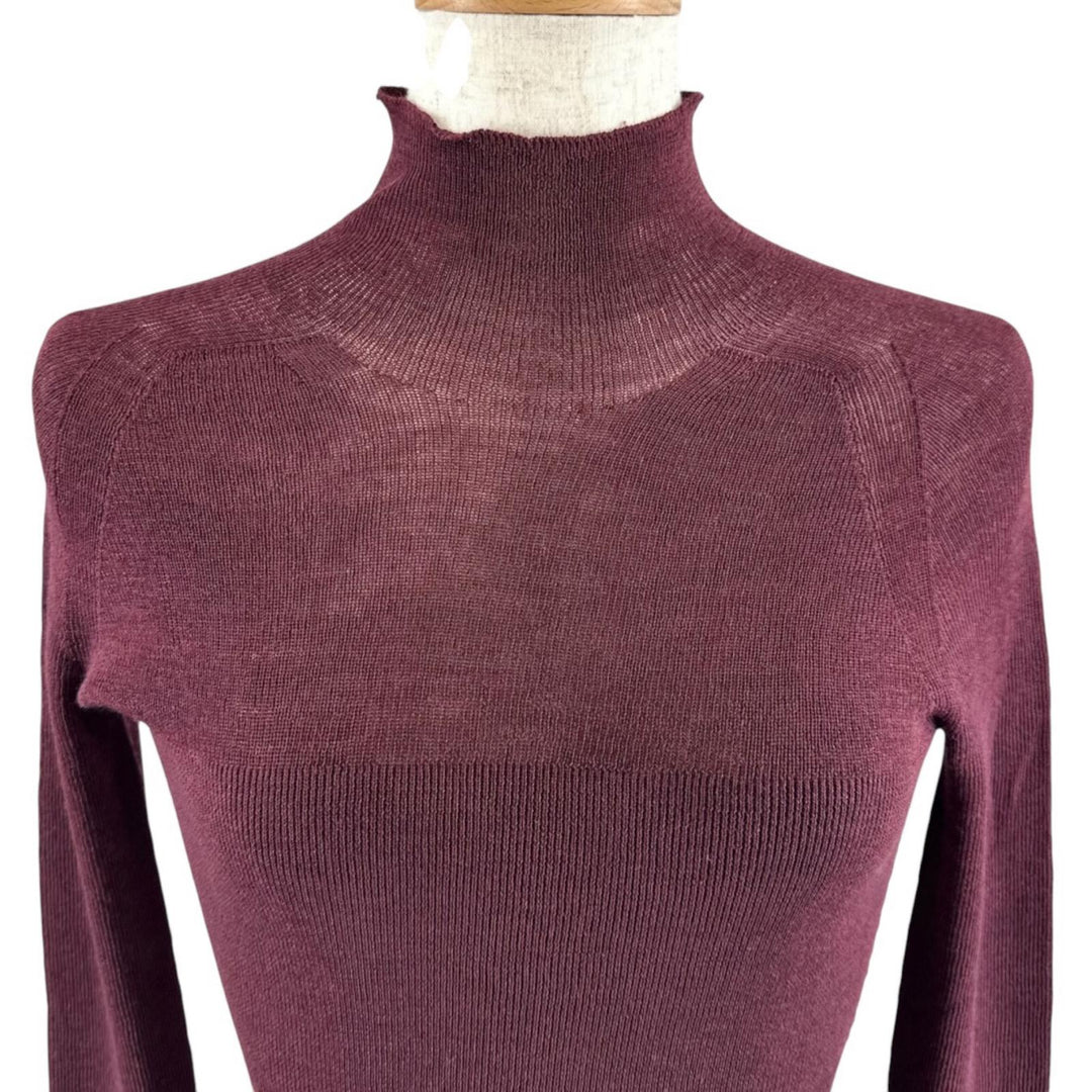 Pristine VERSACE sweater Medusa Metal High Neck Bordeaux wool Women 36 1017241
