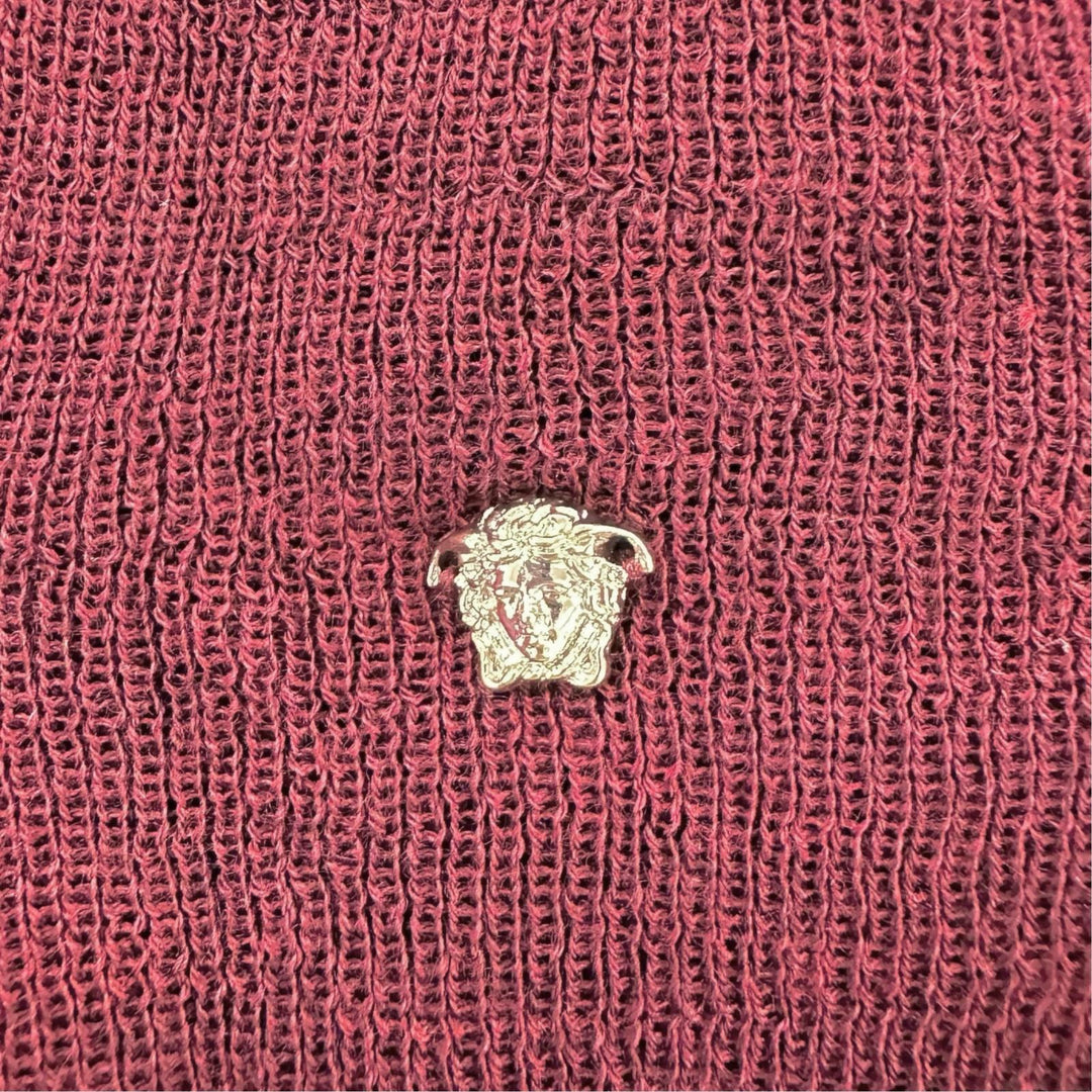 Pristine VERSACE sweater Medusa Metal High Neck Bordeaux wool Women 36 1017241