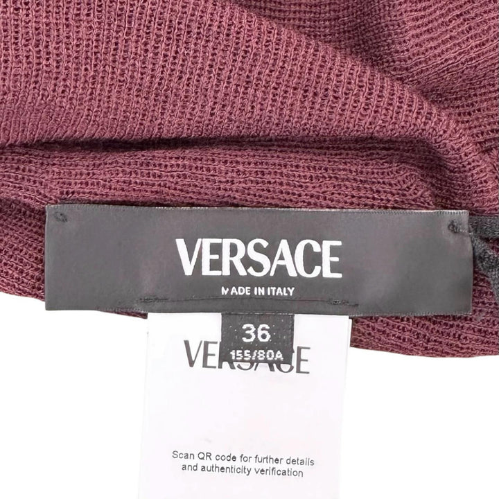 Pristine VERSACE sweater Medusa Metal High Neck Bordeaux wool Women 36 1017241