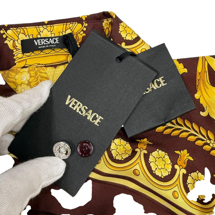 Pristine VERSACE Long sleeve shirt Medusa Button Baroque yellow silk 36 1001360