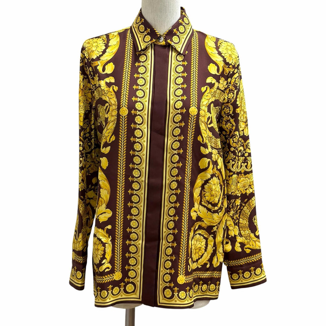 Pristine VERSACE Long sleeve shirt Medusa Button Baroque yellow silk 36 1001360