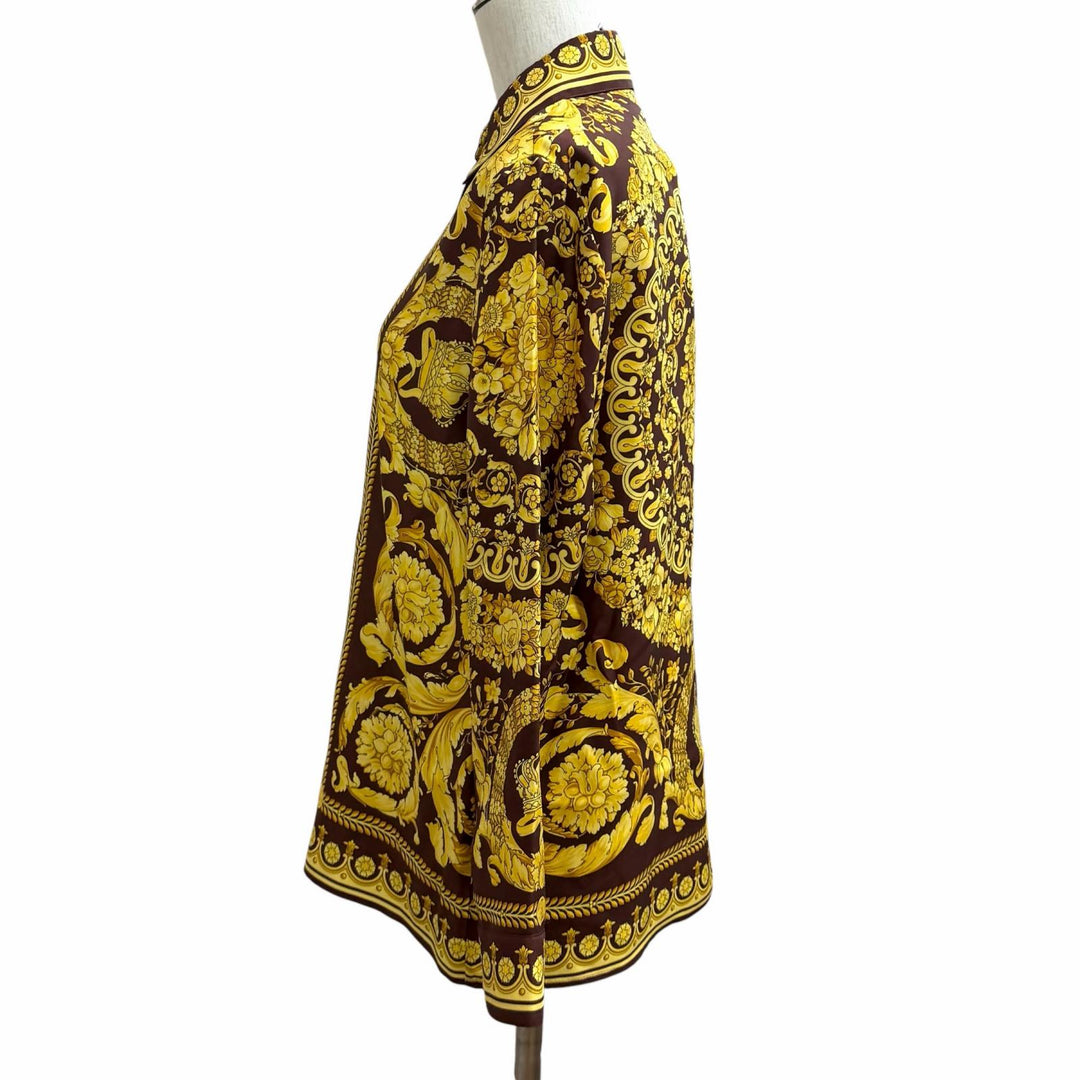 Pristine VERSACE Long sleeve shirt Medusa Button Baroque yellow silk 36 1001360