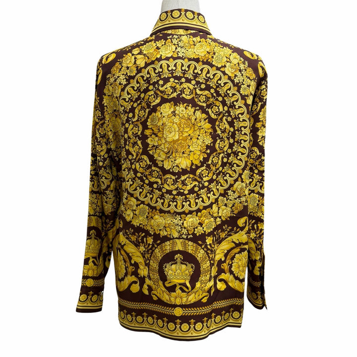 Pristine VERSACE Long sleeve shirt Medusa Button Baroque yellow silk 36 1001360
