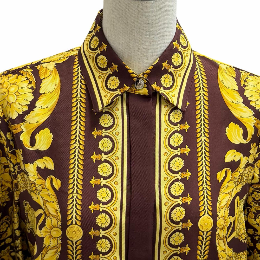 Pristine VERSACE Long sleeve shirt Medusa Button Baroque yellow silk 36 1001360