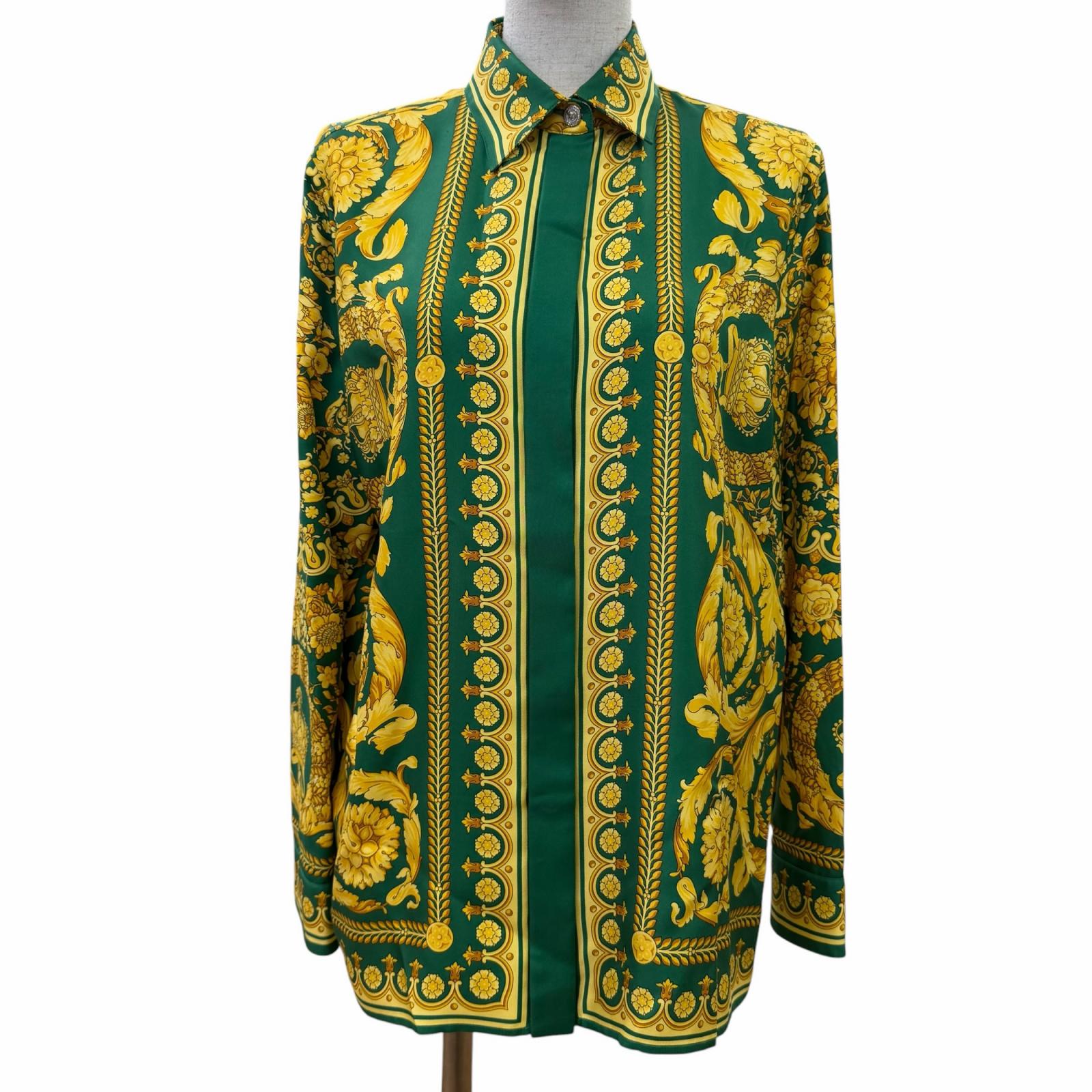 Pristine VERSACE Long sleeve shirt Medusa Button Baroque green