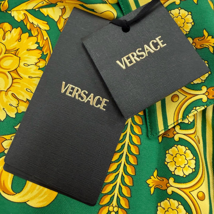 Pristine VERSACE Long sleeve shirt Medusa Button Baroque green silk 38 1001360