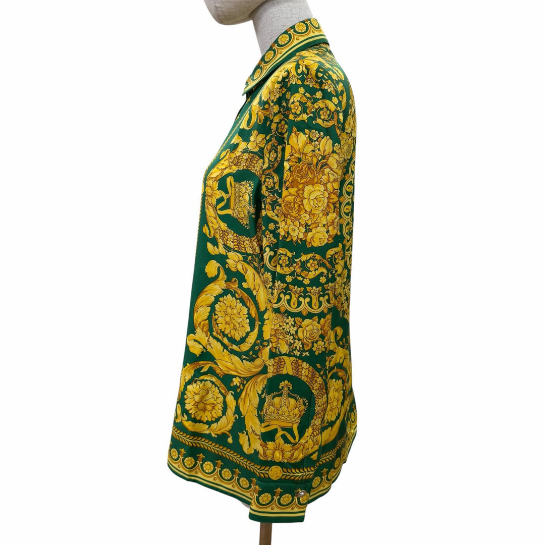 Pristine VERSACE Long sleeve shirt Medusa Button Baroque green silk 38 1001360