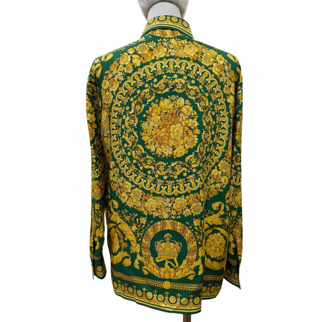 Pristine VERSACE Long sleeve shirt Medusa Button Baroque green silk 38 1001360
