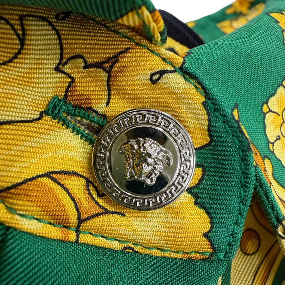 Pristine VERSACE Long sleeve shirt Medusa Button Baroque green silk 38 1001360