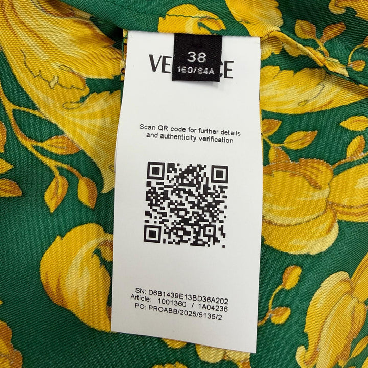 Pristine VERSACE Long sleeve shirt Medusa Button Baroque green silk 38 1001360