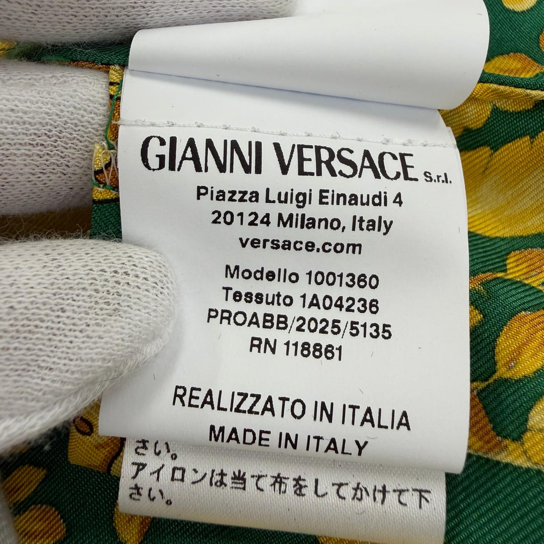 Pristine VERSACE Long sleeve shirt Medusa Button Baroque green silk 38 1001360