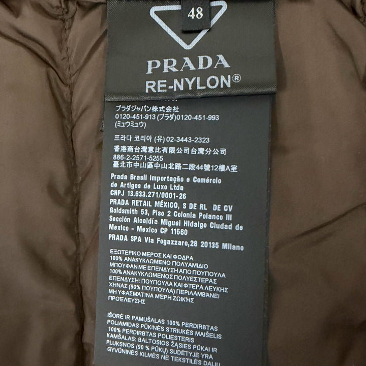Great PRADA Down vest Triangle logo Re-Nylon Brown Nylon mens