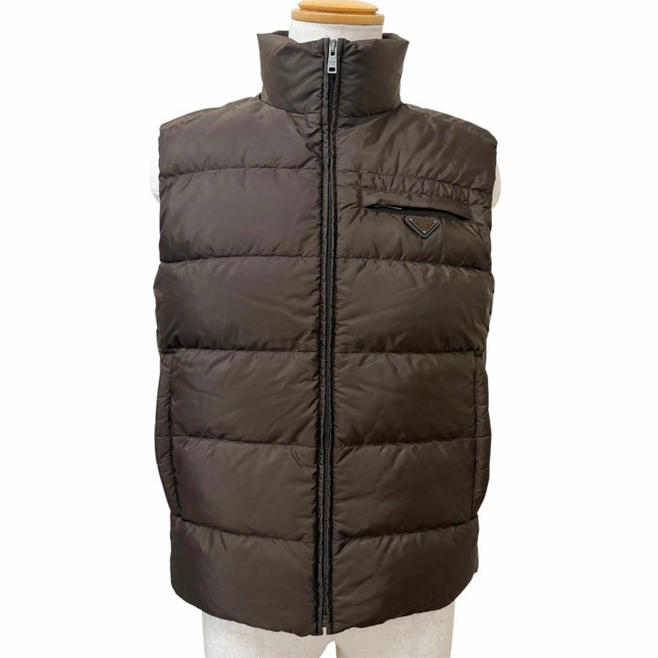 Great PRADA Down vest Triangle logo Re-Nylon Brown Nylon mens