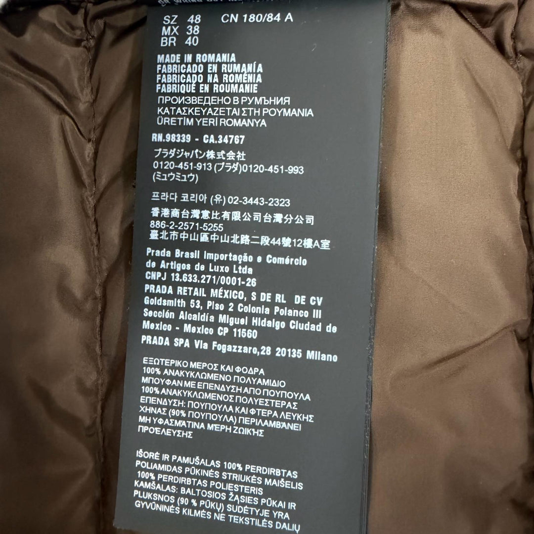 Great PRADA Down vest Triangle logo Re-Nylon Brown Nylon mens