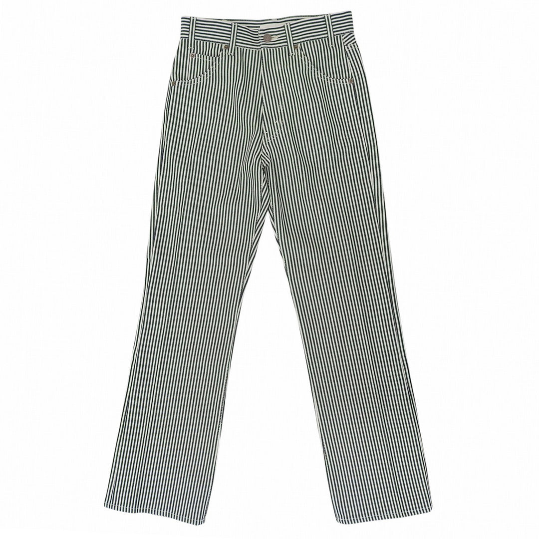 Pristine CELINE Pants Leather patch hickory denim white cotton Women 25