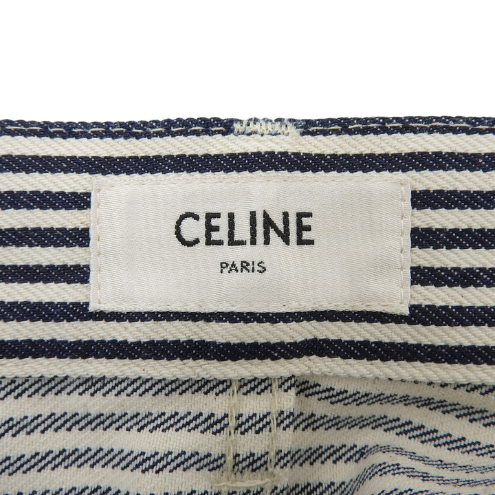 Pristine CELINE Pants Leather patch hickory denim white cotton Women 25