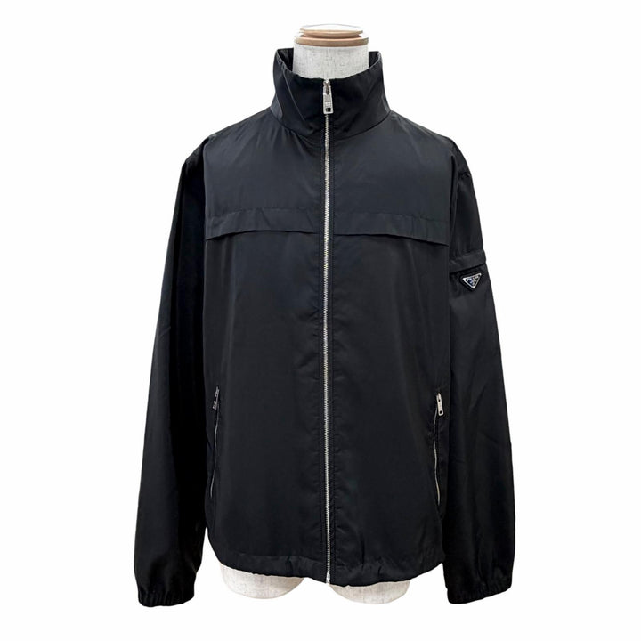 Great PRADA Nylon jacket Triangle Logo Zip-Up Blouson black mens 56 SGN998