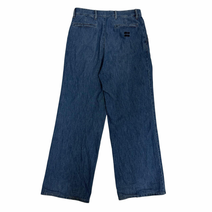 Great MIUMIU Denim pants Chambray logo embroidery Indigo blue Women 38 GWP471