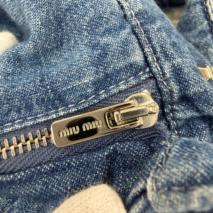 Great MIUMIU Denim pants Chambray logo embroidery Indigo blue Women 38 GWP471