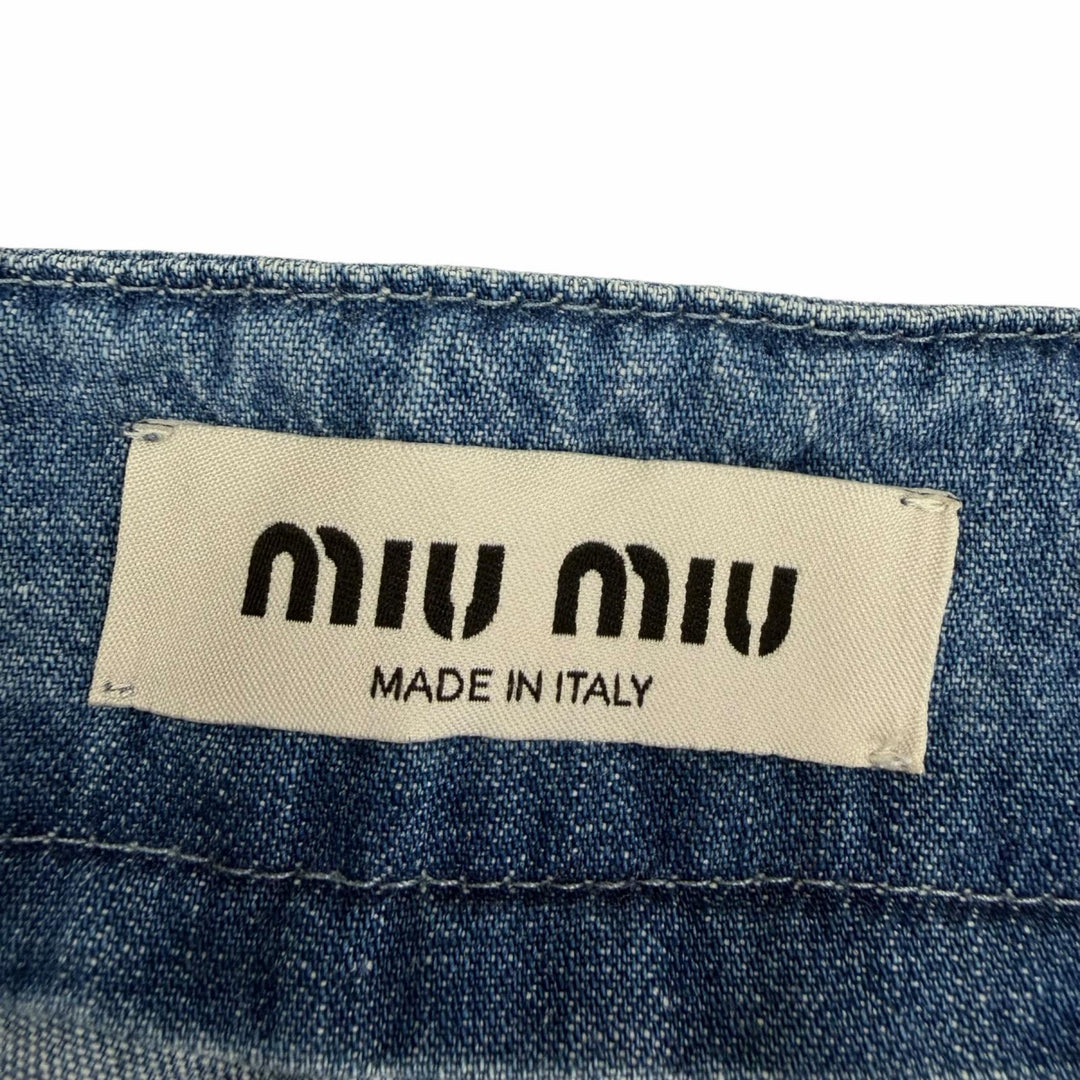 Great MIUMIU Denim pants Chambray logo embroidery Indigo blue Women 38 GWP471