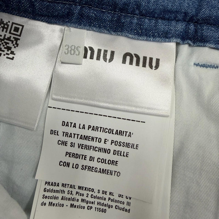 Great MIUMIU Denim pants Chambray logo embroidery Indigo blue Women 38 GWP471