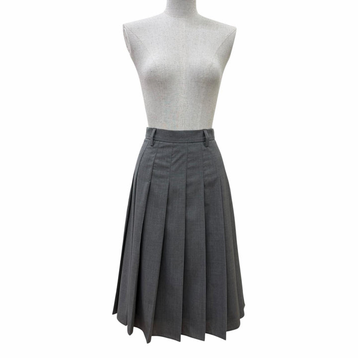 Excellent PRADA Pleated skirt Knee-length flared gray Virgin wool 38 DNA91M