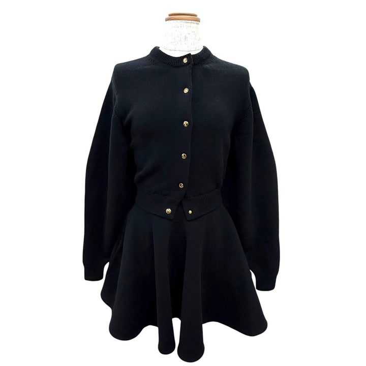 Excellent CELINE one piece Mini dress Logo button knit black XS RR0H80U57.38NO