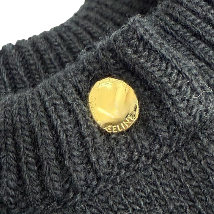 Excellent CELINE one piece Mini dress Logo button knit black XS RR0H80U57.38NO