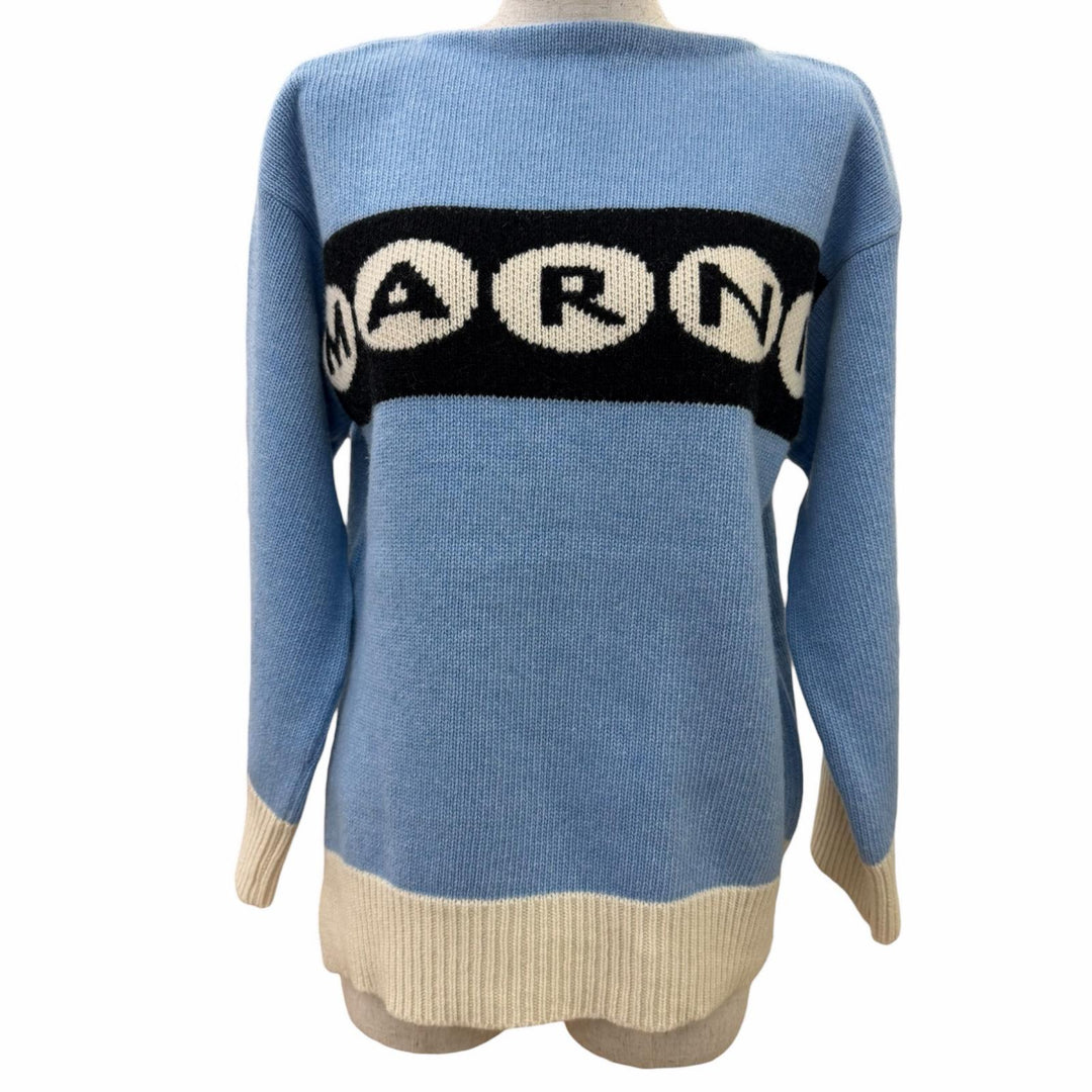 Excellent MARNI knit Logo-printed,long-sleeved shirt blue 36 GCMD0484Q0