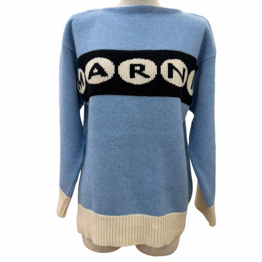 Excellent MARNI knit Logo-printed,long-sleeved shirt blue 36 GCMD0484Q0