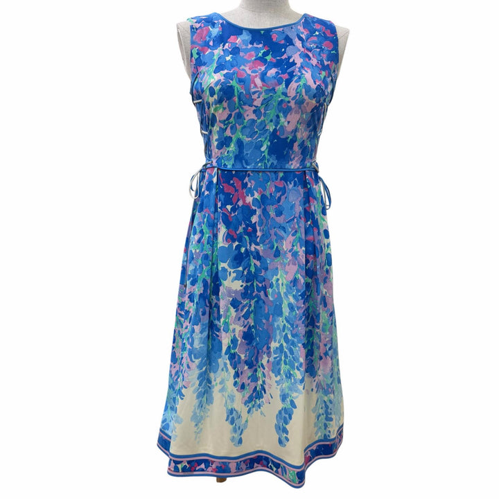 Pristine LEONARD FASHION one piece Floral print sleeveless flared dress Blue 34