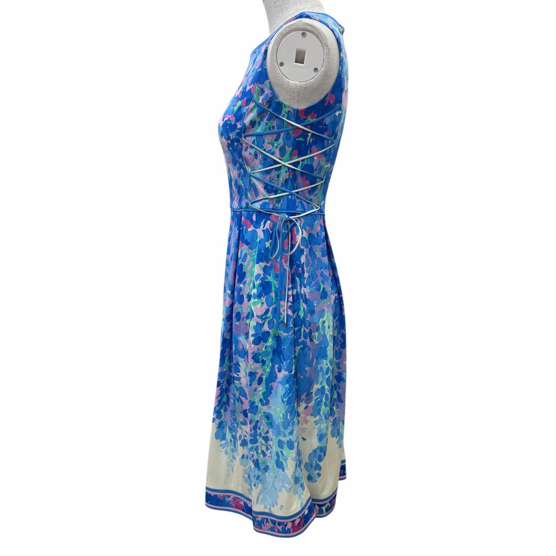 Pristine LEONARD FASHION one piece Floral print sleeveless flared dress Blue 34
