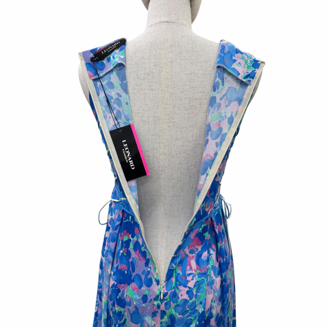 Pristine LEONARD FASHION one piece Floral print sleeveless flared dress Blue 34